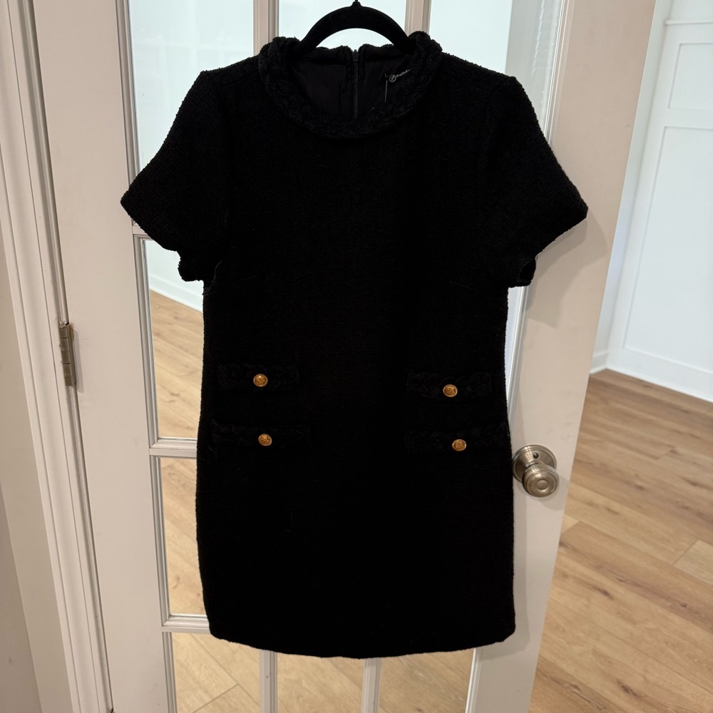NWT Black tweed dress with braided collar